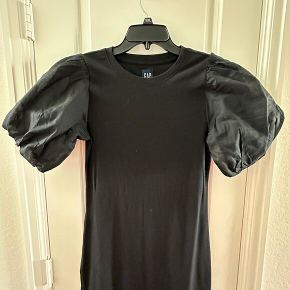 Gap Black Puff Sleeve Dress M Cotton Blend - Picture 5 of 6